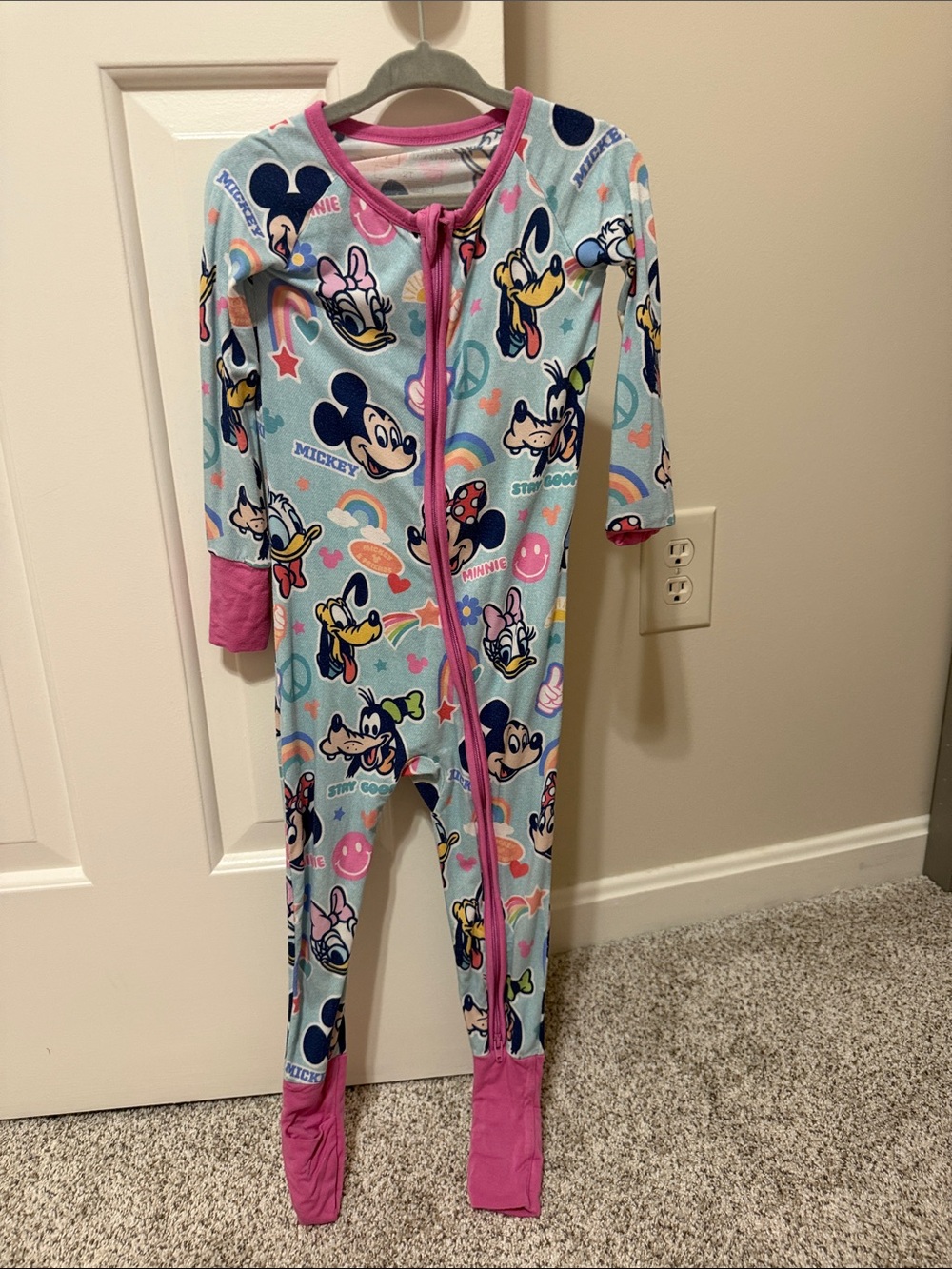 Little Sleepies Light Blue and Pink Mickey & Friends Footed Pajama - Picture 1 of 2